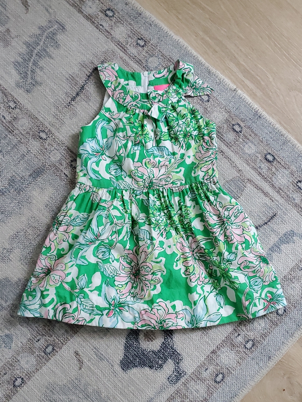 Lilly Pulitzer Girls Floral Josephine Cotton Dress Spearmint Blossom Views Sz3